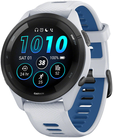 Garmin Forerunner 265 GPS Smartwatch - 46mm Black Bezel with Whitestone Case Whitestone/Tidal Blue Silicone Band