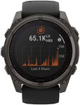 Garmin fenix 8 Smartwatch - 51mm Solar Sapphire Carbon Gray DLC Titanium with Black/Pebble Gray Silicone