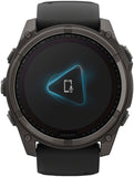 Garmin fenix 8 Smartwatch - 51mm Solar Sapphire Carbon Gray DLC Titanium with Black/Pebble Gray Silicone