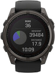 Garmin fenix 8 Smartwatch - 51mm Solar Sapphire Carbon Gray DLC Titanium with Black/Pebble Gray Silicone