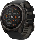 Garmin fenix 8 Smartwatch - 51mm Solar Sapphire Carbon Gray DLC Titanium with Black/Pebble Gray Silicone
