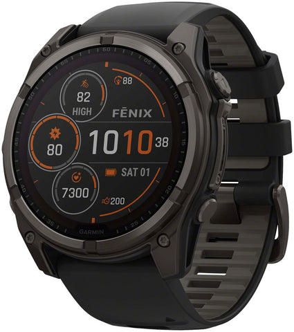 Garmin fenix 8 Smartwatch - 51mm Solar Sapphire Carbon Gray DLC Titanium with Black/Pebble Gray Silicone