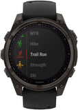 Garmin fenix 8 Smartwatch - 47mm Solar Sapphire Carbon Gray DLC Titanium with Black/Pebble Gray Silicone