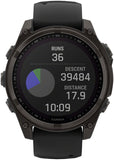Garmin fenix 8 Smartwatch - 47mm Solar Sapphire Carbon Gray DLC Titanium with Black/Pebble Gray Silicone