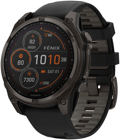 Garmin fenix 8 Smartwatch - 47mm Solar Sapphire Carbon Gray DLC Titanium with Black/Pebble Gray Silicone