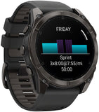 Garmin fenix 8 Smartwatch - 51mm AMOLED Sapphire Carbon Gray DLC Titanium with Black/Pebble Gray Silicone