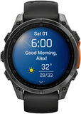 Garmin fenix 8 Smartwatch - 47mm AMOLED Sapphire Carbon Gray DLC Titanium with Black/Pebble Gray Silicone