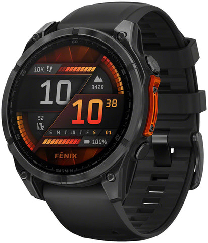 Garmin fenix 8 Smartwatch - 47mm AMOLED Sapphire Carbon Gray DLC Titanium with Black/Pebble Gray Silicone