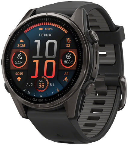 Garmin fenix 8 Smartwatch - 43mm AMOLED Sapphire Carbon Gray DLC Titanium with Black/Pebble Gray Silicone