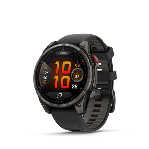 Garmin fēnix 8 Pro – 47 mm, AMOLED, Sapphire, Carbon Gray DLC Titanium with Black/Pebble Gray Silicone Band