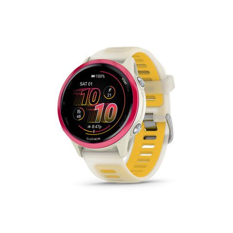 Garmin Forerunner 570 - 42mm  Raspberry Aluminum with Translucent Bone/Mango Band