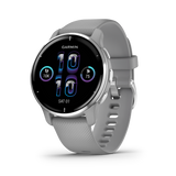 Garmin Venu 2 Plus, Silver Stainless Steel Bezel with Powder Gray Case and Silicone Band