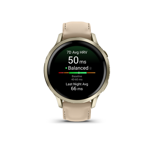 Garmin Venu 4 – 41 mm Lunar Gold with Bone Silicone Band and Light Sand Leather Band