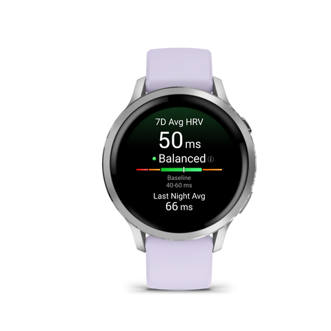 Garmin Venu 4 – 41 mm Silver with Periwinkle Silicone Band