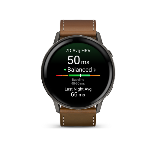 Garmin Venu 4 – 45 mm Slate with Black Silicone Band and Brown Leather Band