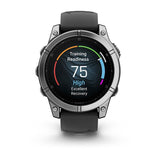 Garmin fenix E, 47 mm, AMOLED, Stainless Steel with Black Silicone Band