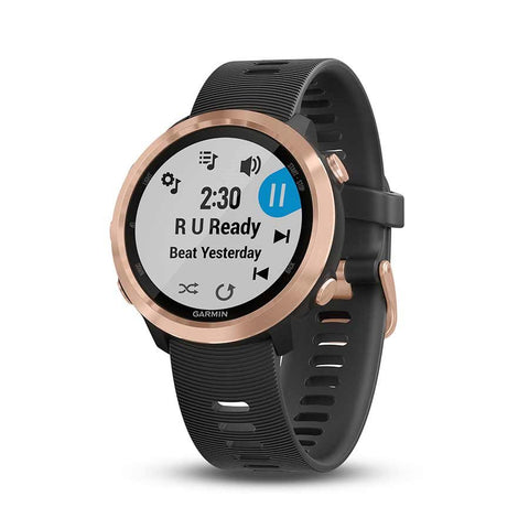 Garmin, Forerunner 645M, Watch, Watch Color: Rose Gold Tone, Wristband: Black - Silicone, 010-01863-23