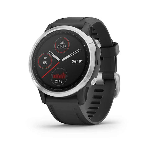 Garmin, fenix 6S, Watch, Watch Color: Silver, Wristband: Black - Silicone, 010-02159-01