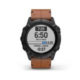 Garmin, fenix 6X, Sapphire, Watch, Watch Color: Black, Wristband: Brown - Leather, 010-02157-13