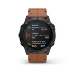 Garmin, fenix 6X, Sapphire, Watch, Watch Color: Black, Wristband: Brown - Leather, 010-02157-13