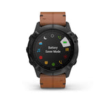 Garmin, fenix 6X, Sapphire, Watch, Watch Color: Black, Wristband: Brown - Leather, 010-02157-13