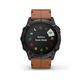 Garmin, fenix 6X, Sapphire, Watch, Watch Color: Black, Wristband: Brown - Leather, 010-02157-13