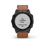 Garmin, fenix 6X, Sapphire, Watch, Watch Color: Black, Wristband: Brown - Leather, 010-02157-13