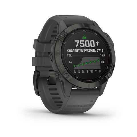 Garmin, fenix 6 Pro Solar, Watch, Watch Color: Black, Wristband: Grey - Silicone, 010-02410-10
