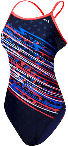 TYR Victorious Diamondfit WoMen's Swimsuit Red/White/Blue 28