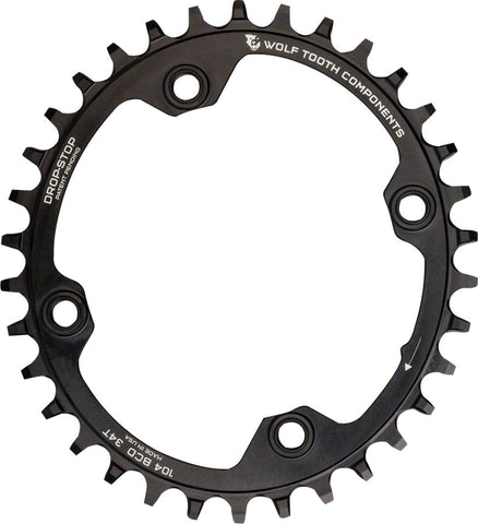 Wolf Tooth Elliptical 104 BCD Chainring 36t 104 BCD 4Bolt DropStop Black