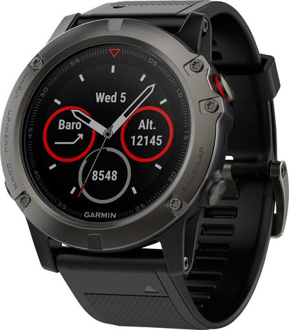 Garmin, Fenix 5X Sapphire, Watch, Watch Color: Slate Grey, Wristband: Black - Silicone, 010-01733-00