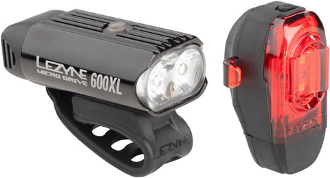 Lezyne Micro Drive 600 XL and KTV Headlight and Taillight Set Gloss Black