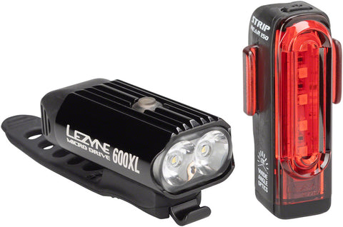 Lezyne Micro Drive 600 XL and Strip Headlight and Taillight Set Gloss Black