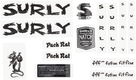 Surly Pack Rat Frame Decal Set Black with Rat