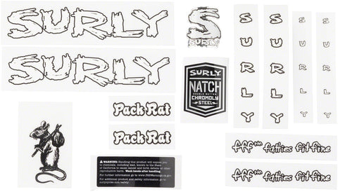 Surly Pack Rat Frame Decal Set White with Rat