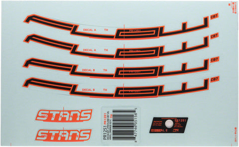 Stan's No Tubes Flow CB7 Rim Decal 27.5 Orange Set