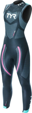 TYR Cat 5 Wetsuit - Sleeveless Black/Turquoise/Fuchsia Women's XS