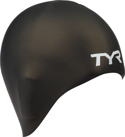 TYR Long Hair Silicon Swim Cap Black