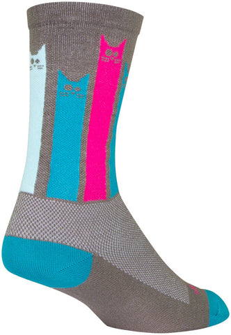 SockGuy Crew Felines Socks 6 inch GRAY/Pink/Teal