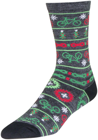 SockGuy Wool Ride Merry Crew Socks 6 inch GRAY/Red/Green