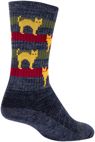SockGuy Wool Catz Socks 6 inch GRAY/Yellow/Red