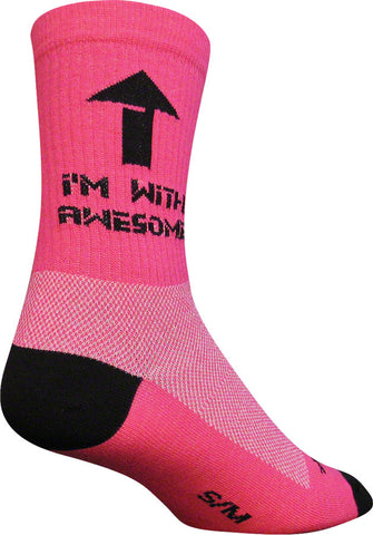 SockGuy Crew I'm With Awesome Socks 6 inch Pink