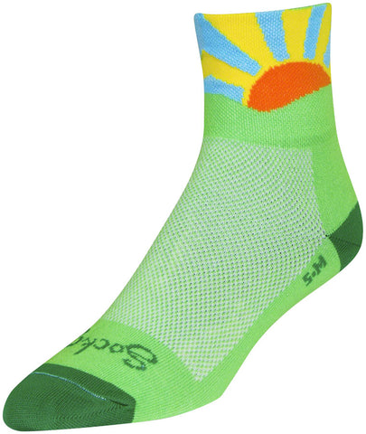 SockGuy Classic Sunshine Socks 3 inch Green/Yellow/Orange/Blue