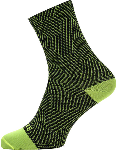 GORE® C3 Mid Socks - Neon Yellow/Black 6.7 Cuff Fits Sizes 8-9.5