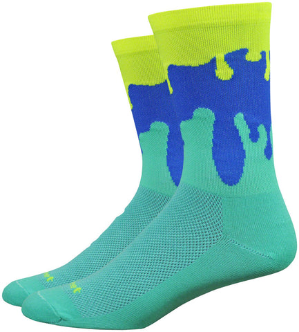 DeFeet Aireator Marble Socks 6 inch Celeste/HiVis/Blue