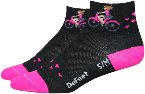 DeFeet Aireator Joy Ride Socks - 2 inch Black/Hi-Vis Pink Women's Large