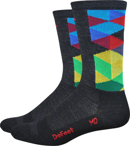 DeFeet Wooleator Karidescope Socks - 6 inch Charcoal/Multi-Color Large