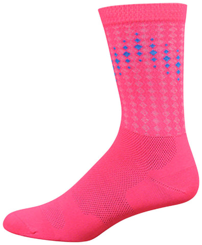 DeFeet Levitator Lite Diamonds Socks 6 inch Flamingo Pink/Blue