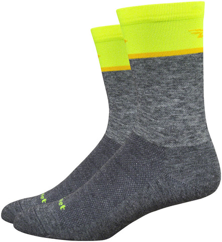 DeFeet Wooleator Comp Team DeFeet Socks - 6 inch Gravel Gray/Hi-Vis Yellow
