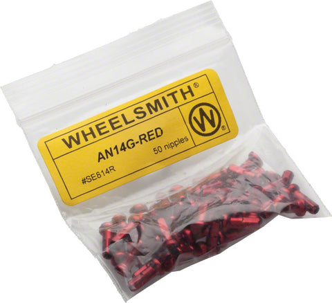 Wheel SMith 2.0 x 12mm Red Alloy Nipples Bag of 50